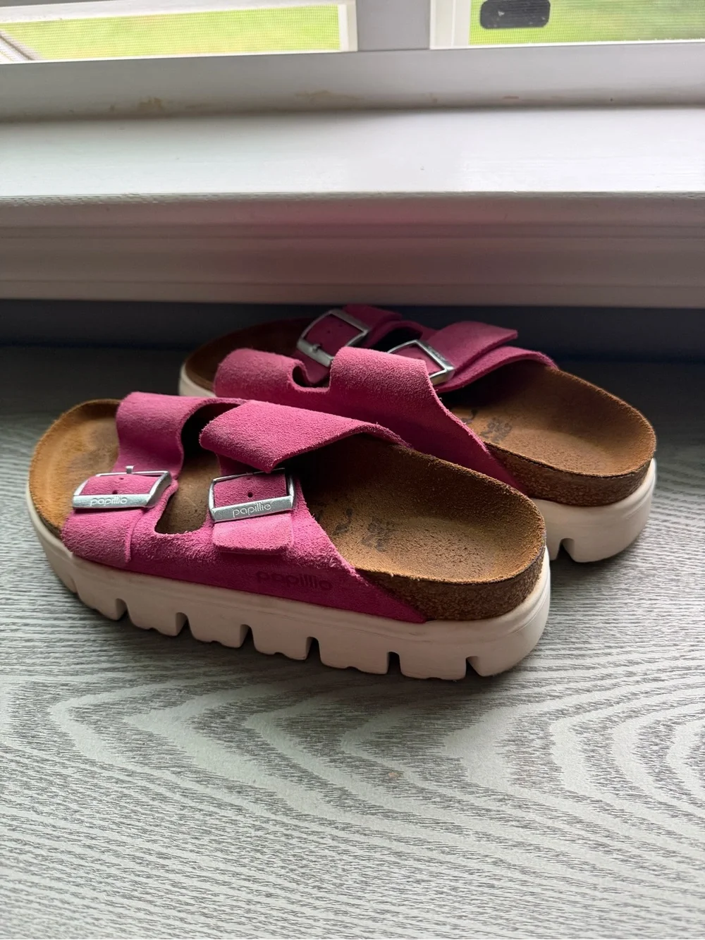 Papillio by Birkenstock Pink Suede Platform Double-Buckle Sandals